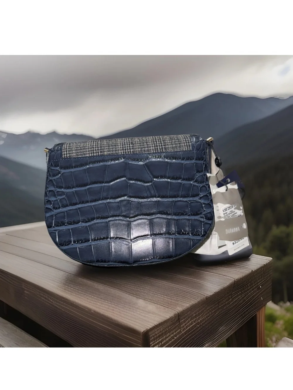 Brahmin Navy Leather Floral Embroidered Crossbody